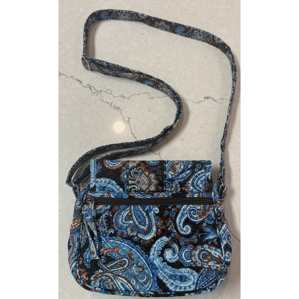 Stephanie Dawn Crossbody Hipster Bag Mocha Paisley Quilted Cotton Blue USA Made. - Picture 5 of 12
